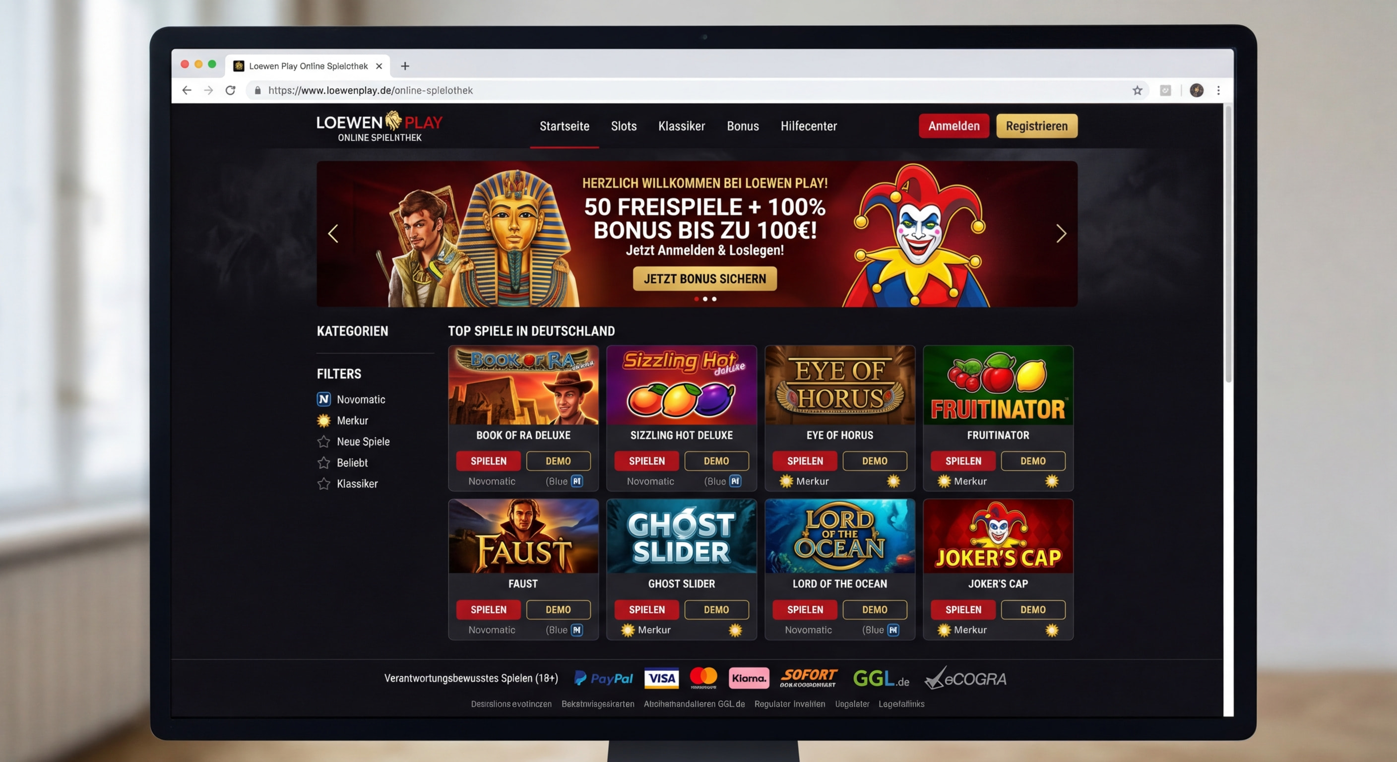 Screenshot der L&ouml;wen Play Webseite